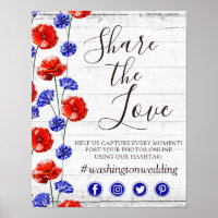 Red Poppy & Cornflower Wedding Hashtag Photo Sign