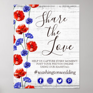 Red Poppy & Cornflower Wedding Hashtag Photo Sign