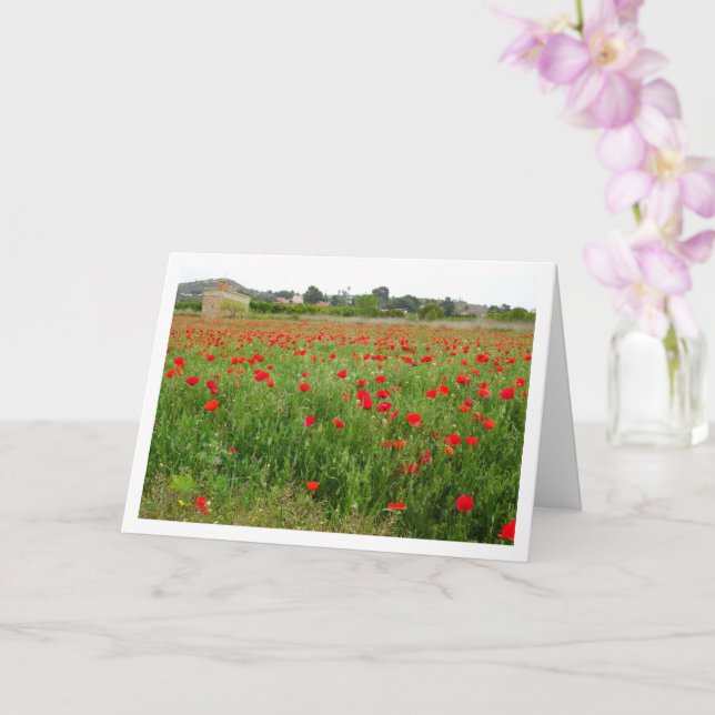 Red Poppy Country Landscape Card (Orchid)