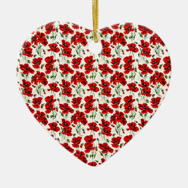 Red Poppy Design Ceramic Tree Decoration (Front)