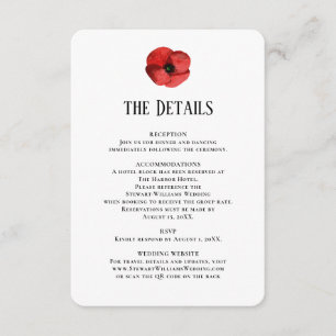 Red Poppy Details Reception Information Wedding  Enclosure Card