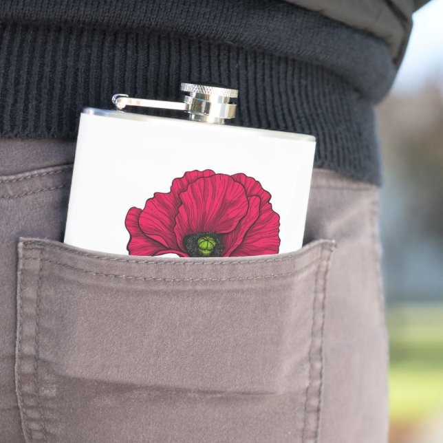 Red poppy drawing 3 hip flask (In Situ)