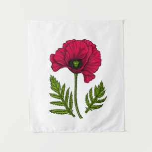 Red poppy drawing 3 tapestry