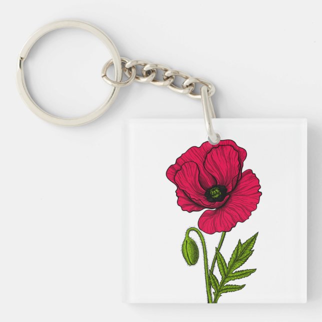 Red poppy drawing key ring (Front)