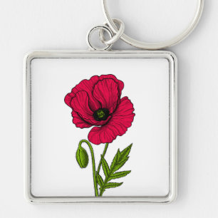 Red poppy drawing key ring