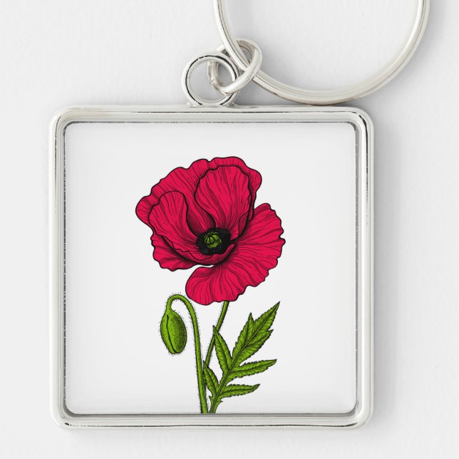 Red poppy drawing key ring (Front)