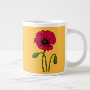 Red poppy drawing large coffee mug
