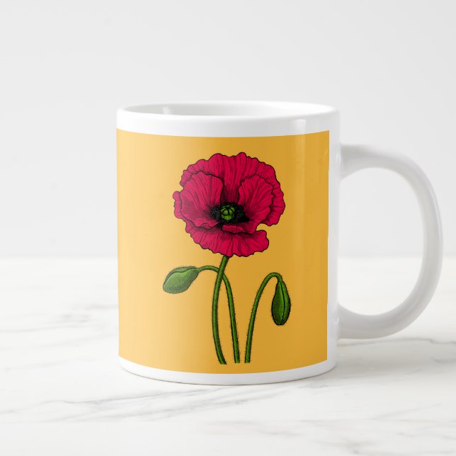 Red poppy drawing large coffee mug (Right)