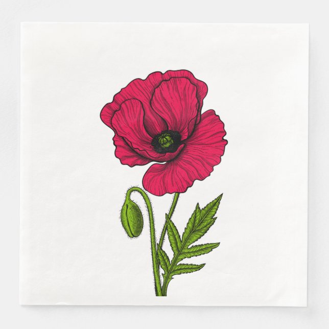 Red poppy drawing napkin (Front)