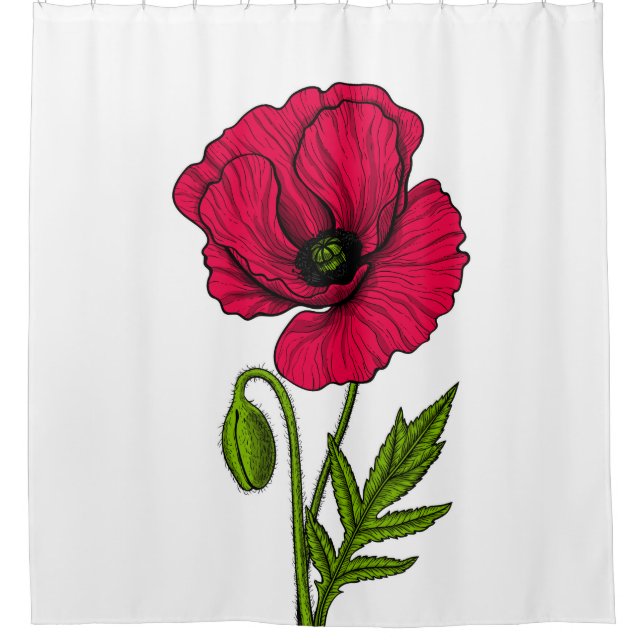 Red poppy drawing shower curtain (Front)