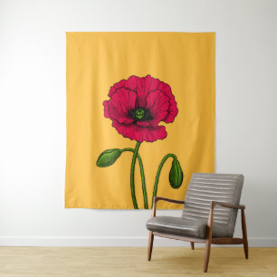 Red poppy drawing tapestry