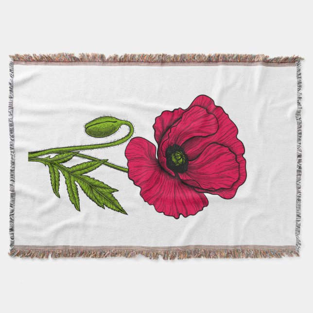 Red poppy drawing throw blanket (Front)