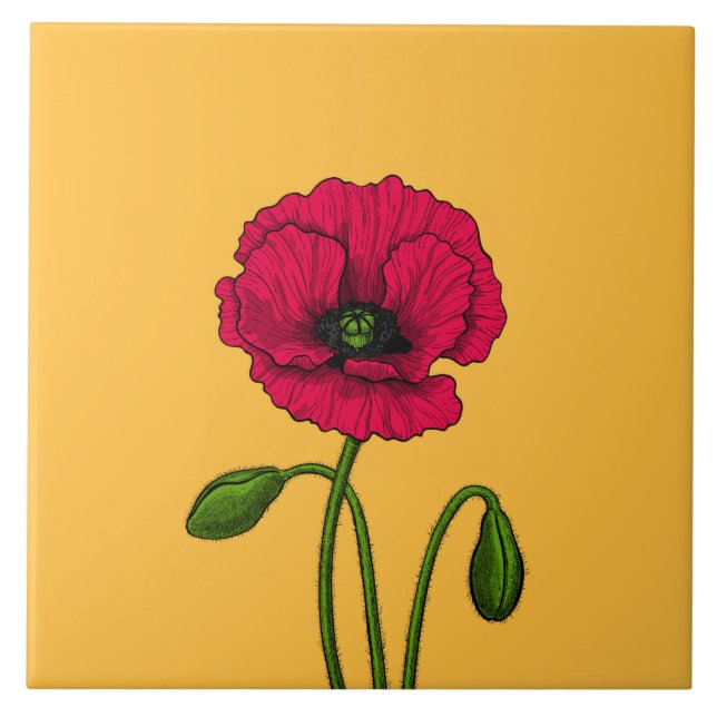 Red poppy drawing tile (Front)