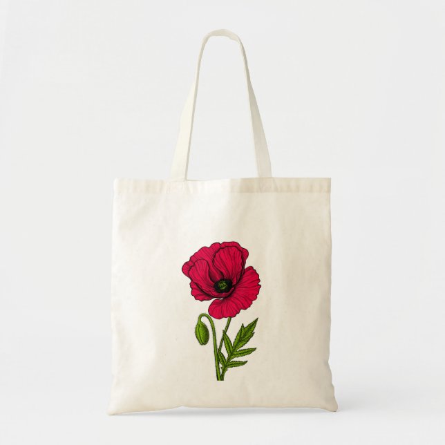 Red poppy drawing tote bag (Front)