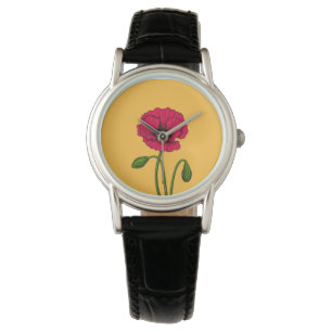 Red poppy drawing watch
