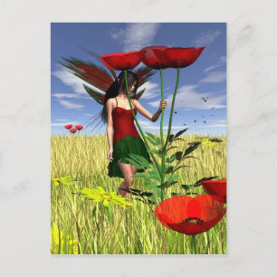 Red Poppy Fairy in a Summer Field Postcard