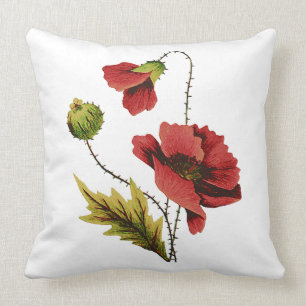 Red Poppy Faux Embroidery Pillow