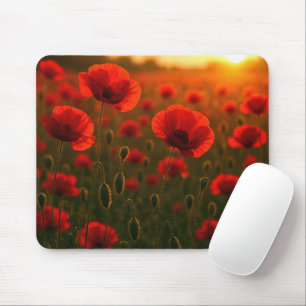 Red Poppy Field at Sunrise Mouse Pad