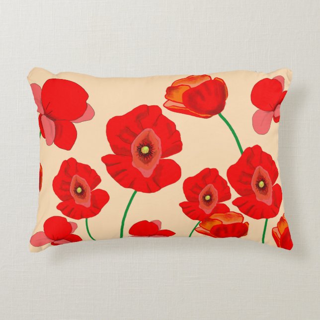 Red Poppy Field  Decorative Cushion (Front)