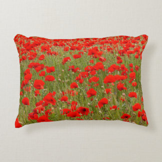 Red poppy field of flowers tie decorative cushion