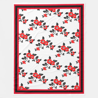 Red Poppy Fleece Throw with red black and white