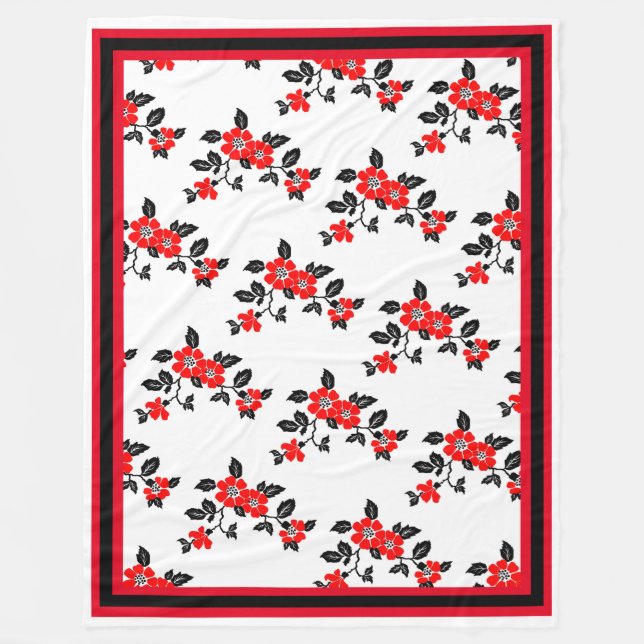 Red Poppy Fleece Throw with red black and white (Front)