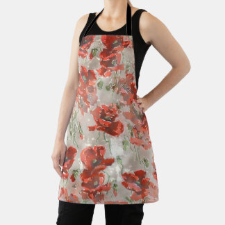 RED POPPY FLORAL BOTANICAL PATTERN APRON