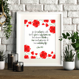 Red Poppy Floral Christian Bible Verse John 3:16 Poster