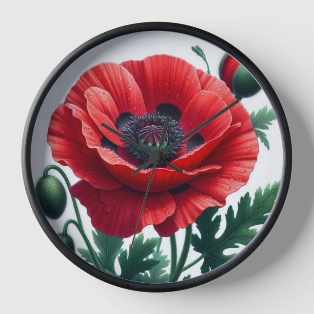 Red Poppy Floral Clock (Front)