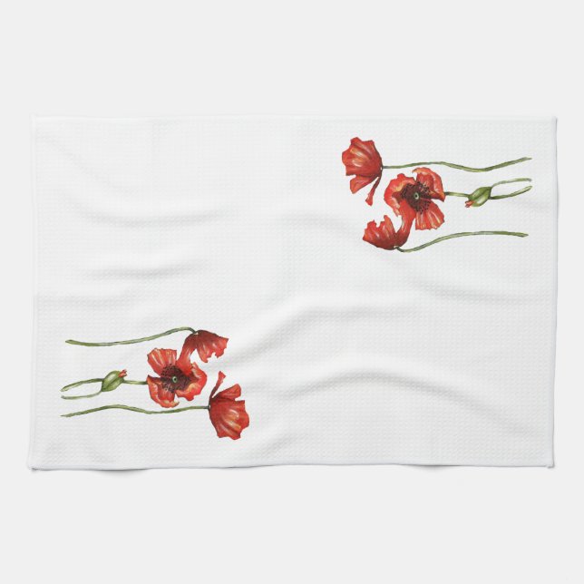 Red Poppy Floral Design Kitchen Towels (Horizontal)