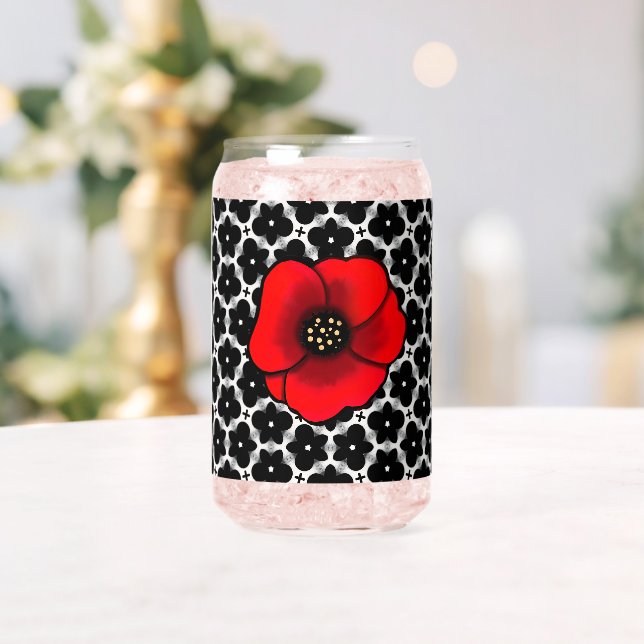 Red Poppy Floral Drinkware Set Can Glass (Insitu (Wedding))
