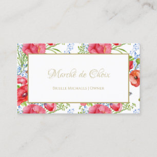 Red Poppy Floral Gold Script Beauty Boutique Business Card