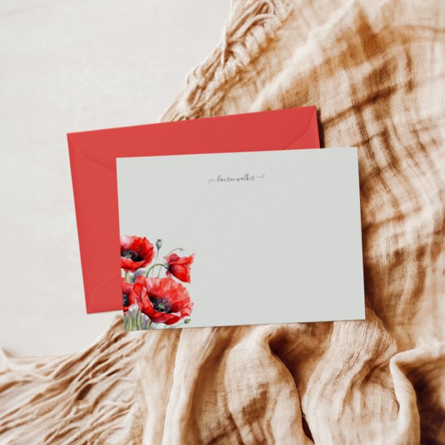 Red Poppy Floral Monogram Card (Creator Uploaded)