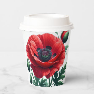Red Poppy Floral Paper Cups
