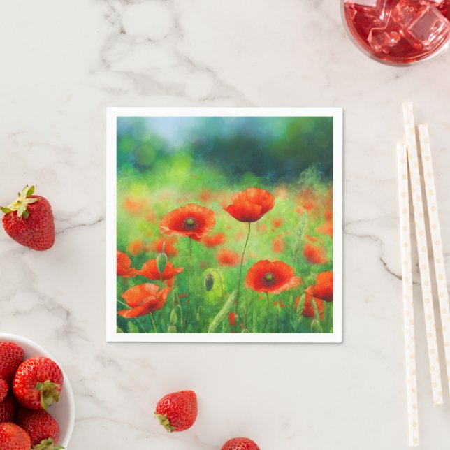 Red Poppy Floral Party Napkin (Insitu)