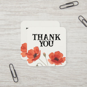 Red Poppy Floral Thank You Elegant Double-Sided Square Business Card