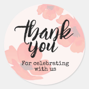Red Poppy Floral Thank You For Celebrating With Us Classic Round Sticker
