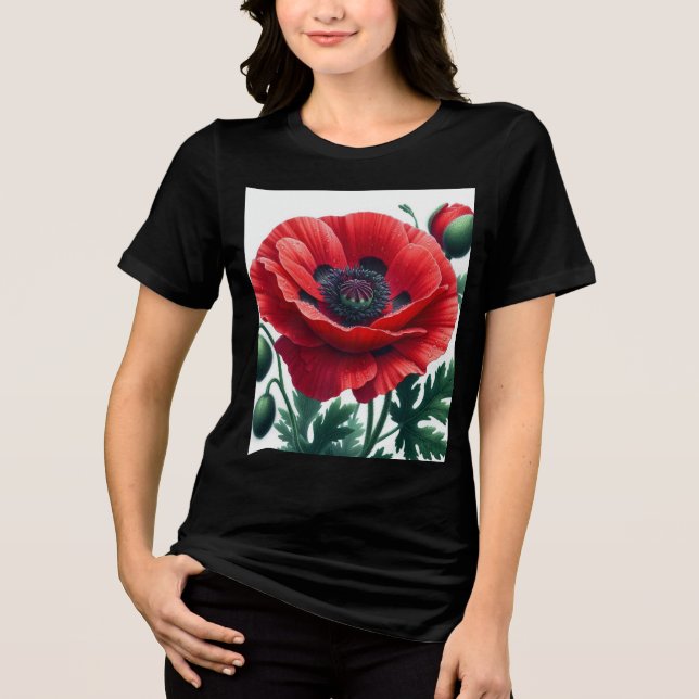 Red Poppy Floral Tri-Blend Shirt (Front)