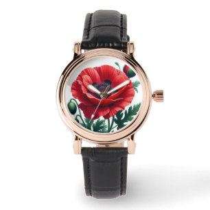 Red Poppy Floral Watch