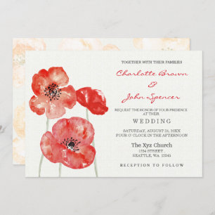 Red Poppy floral wedding invitations