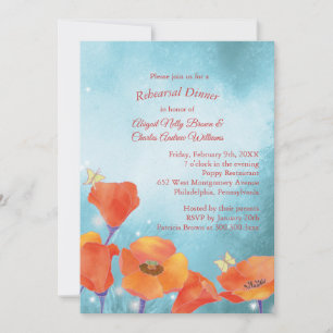 Red Poppy Floral Wedding Rehearsal Dinner Invitation