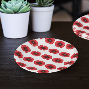 Red poppy flower bbq buffet party paper plate