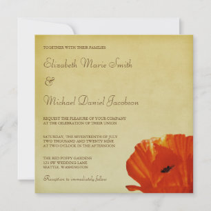 Red Poppy Flower Blossom Wedding Invitation