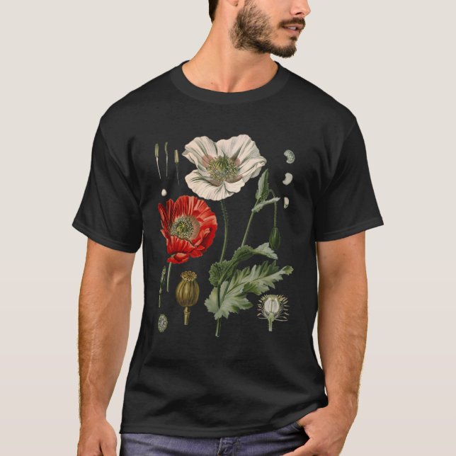 Red Poppy Flower Botanical Poppies Red Poppy T-Shirt (Front)