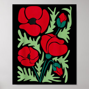 Red Poppy Flower Botanical Poppies Veterans Day Us Poster