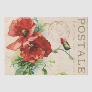 Red Poppy Flower Carte Postale French Decoupage Tissue Paper