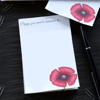Red Poppy Flower Custom Name White Post it Notes