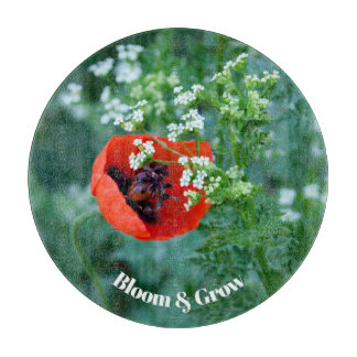 Red Poppy Flower Decorative Glass Plate | Floral A Cutting Board