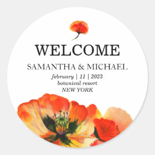 Red Poppy Flower Drawing Welcome Wedding Classic Round Sticker