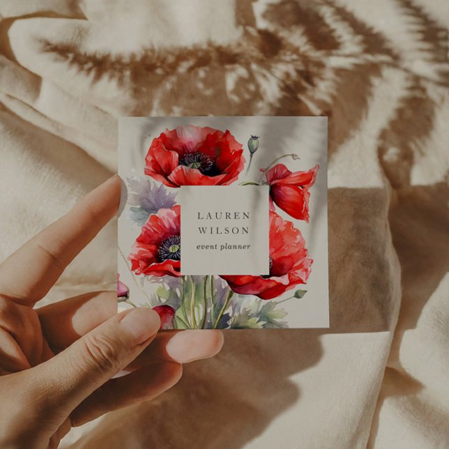 Red Poppy Flower Elegant Business Card (Creator Uploaded)